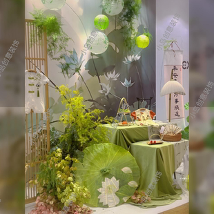 新中式绸布伞幼儿园春夏中国风环创布置店铺古风场景拍照道具伞