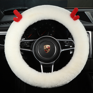 方向盘套冬季短毛绒纯羊毛皮毛一体冬天保暖男女个性可爱汽车把套