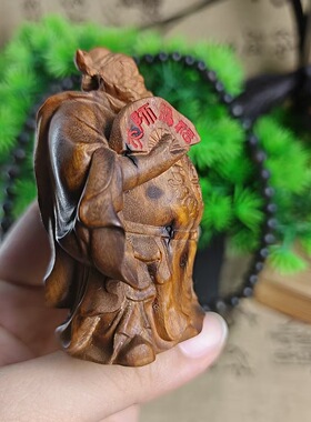 雷击枣木雕刻朱砂钟馗天师拿扇摆