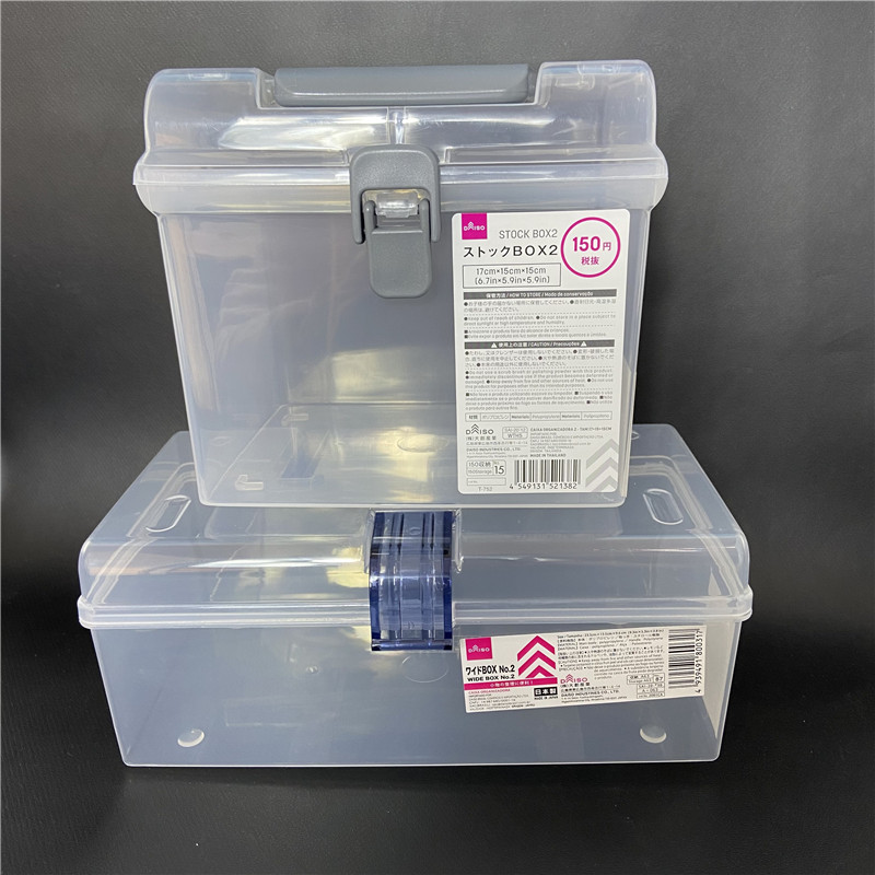 日本大创进口手提大号带盖收纳盒储物盒化妆品护肤品盒药箱杂物盒