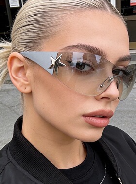 2026新款太阳镜欧美辣妹时尚星星设计连体墨镜户外防风沙防晒眼镜