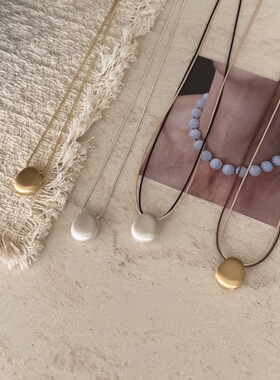 ins韩国博主同款椭圆金银豆拉丝毛衣链冷淡简约轻奢小众长款项链