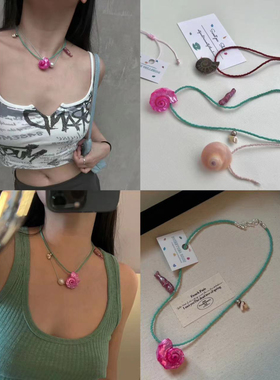 夏日小清新海洋风海螺海马米珠项链小众设计贝壳海马串珠项链饰品