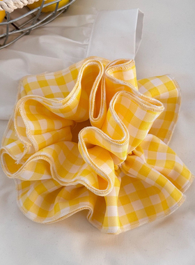 韩版黄色元气格子发圈法式浪漫大号发圈甜美花苞发圈个性发饰头饰