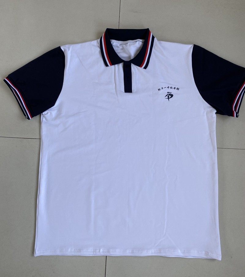 定制新款邹平一中校服上衣男女学生藏蓝色拼白色短袖运动休闲装