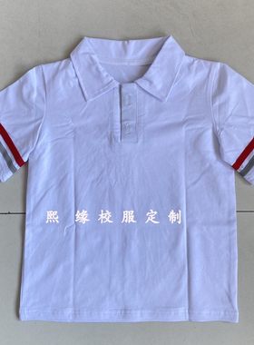 夏季校服半袖上衣白色翻领T恤棉