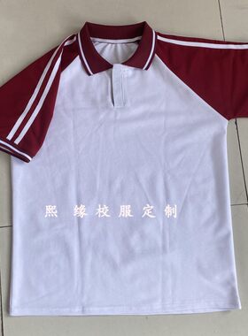 暗红色拼接白杠班服运动翻领POLO