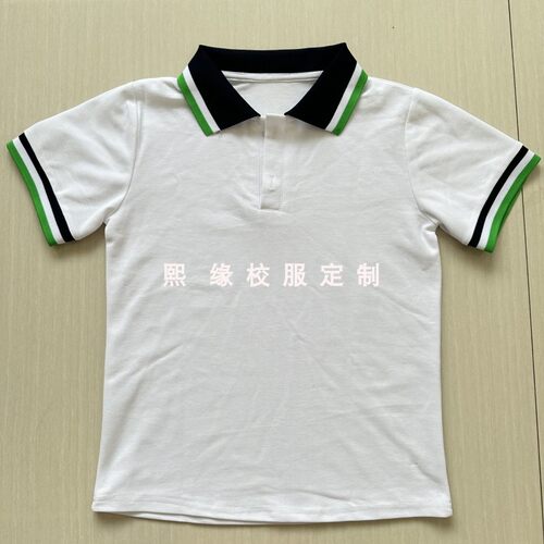 定制北京房山区长阳镇葫芦垡中心小学夏季校服半袖上衣绿白条纹T