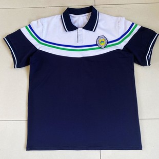 天立2022年新款休闲短袖夏季半袖深蓝拼白色双杠校服短裤订制