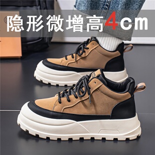 高帮板鞋男款2025新款秋冬款厚底英伦风拼色帆布鞋运动休闲鞋潮鞋