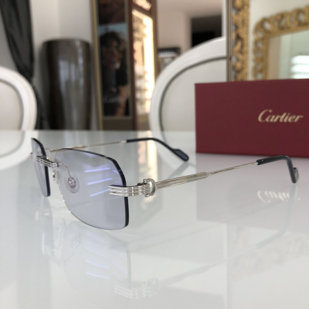 正品新款卡地亚Cartier男女方形变色太阳眼镜经典无框墨镜CT0271S