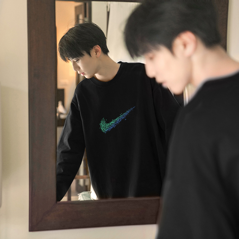 【三折专区】奥莱正品2025新款纯棉长袖T恤男春秋宽松圆领打底衫