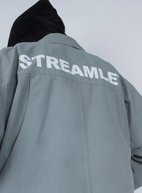 STREAMLET.CHEN:JACKET/镂空几何大口袋设计简约纯色印花教练夹克