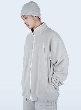 STREAMLET.CHEN:隐藏拉链口袋割线结构 摇粒绒宽松立领拉链卫衣