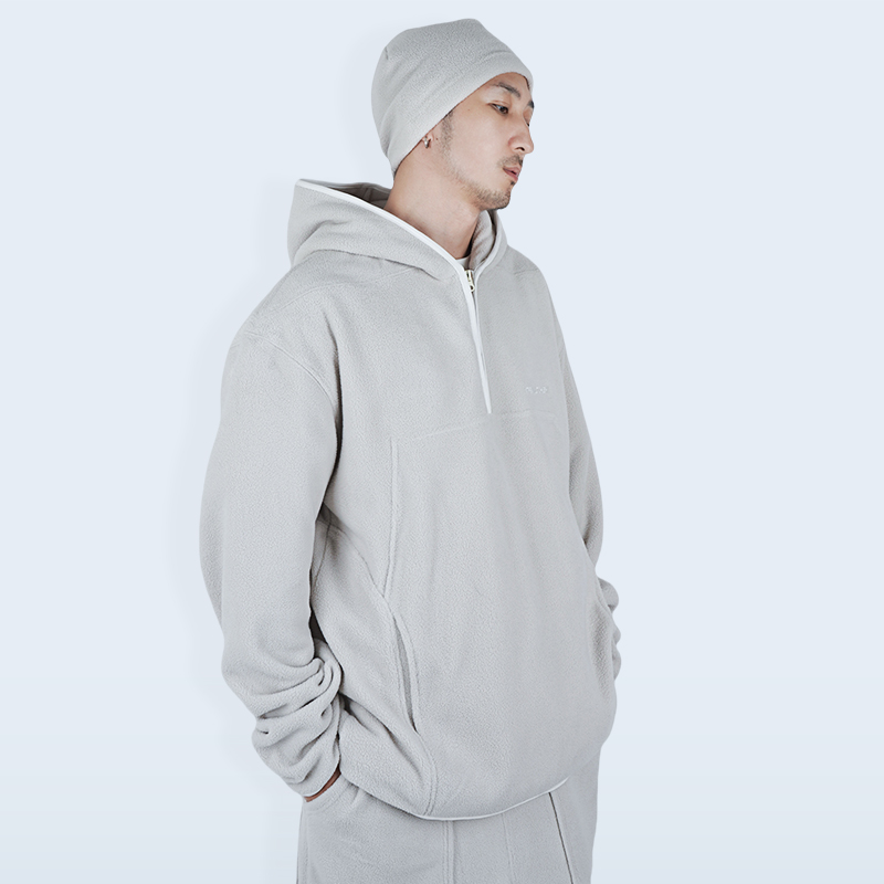 隐藏口袋割线结构摇粒绒宽松帽衫