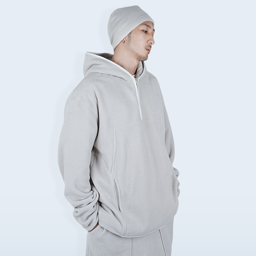 隐藏口袋割线结构摇粒绒宽松帽衫