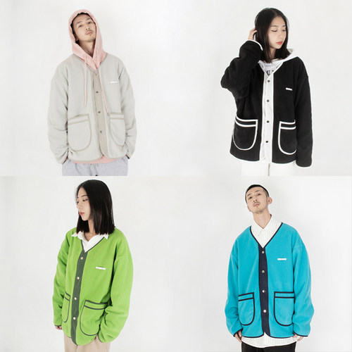 配色系设计摇粒绒开衫外套