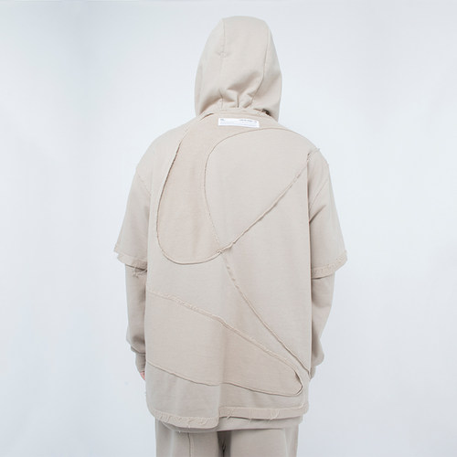 正反拼接纯色毛边宽松短袖T恤