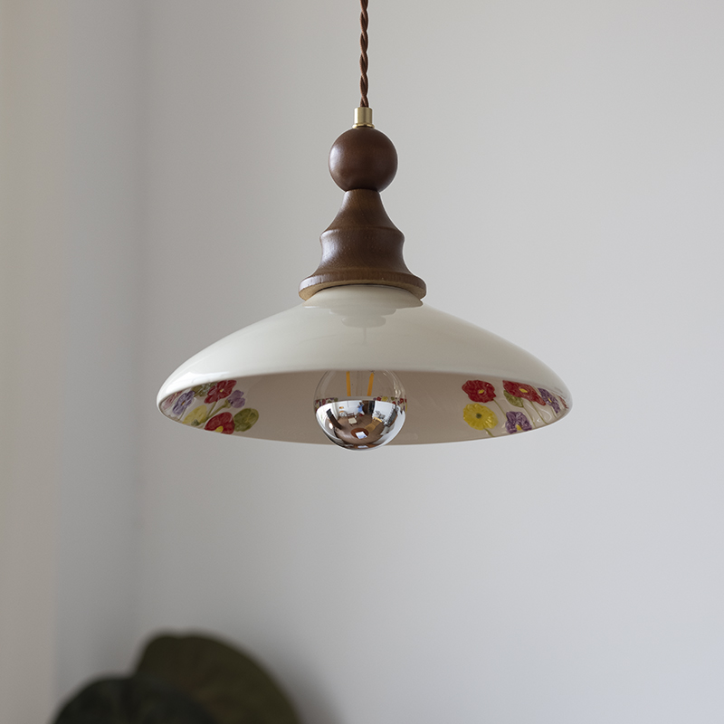 金艺实木陶瓷中古玄关手绘吊灯