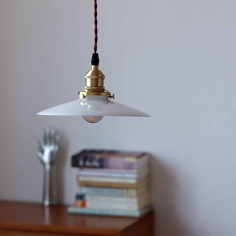 黄铜白玉玻璃茶室复古吊灯日式