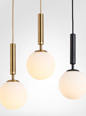 北欧卧室床头吊灯现代简约餐厅吧台卧室书房单头奶白圆球玻璃灯具