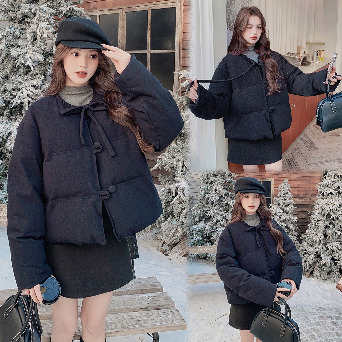 7352韩国简约小个子圆领面包羽绒服P285控428