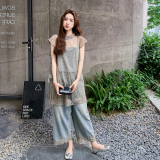 盐甜系穿搭蕾丝上衣套装女2025夏新款小个子休闲显瘦牛仔裤两件套，女装套装/套裙，2D006