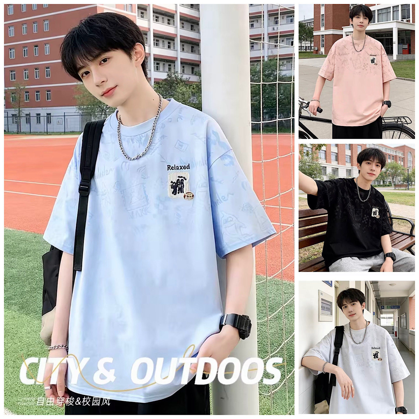 青少年短袖T恤男孩13-15岁初高中学生帅气夏装14大童宽松棉体恤衫