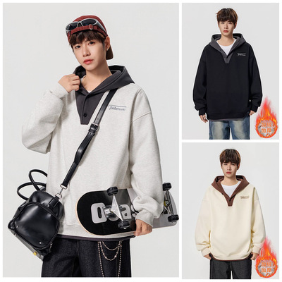 青少年加绒加厚卫衣12岁男孩初中学生15加绒加厚连帽衫13大童上衣