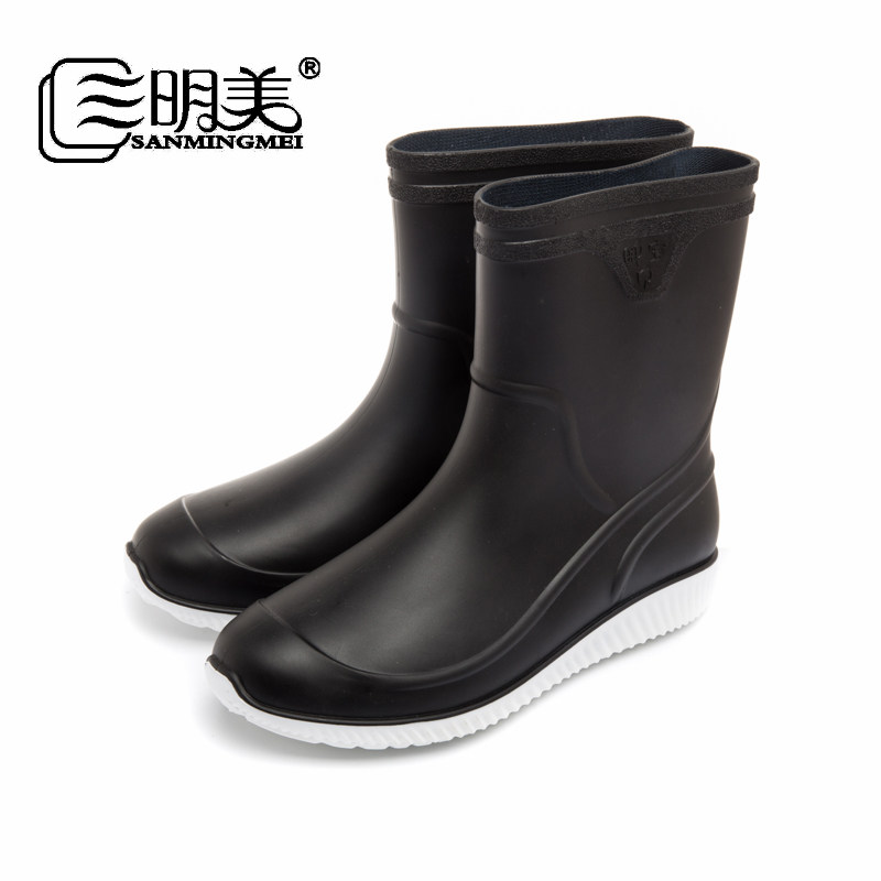 春夏季男士水鞋时尚防滑雨靴防水中筒高筒加绒雨鞋厨房洗车工作鞋