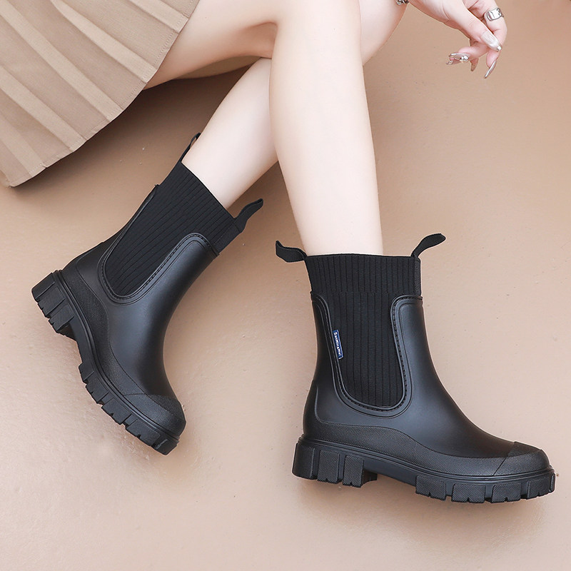 网红马丁雨鞋女款时尚外穿短筒防水鞋纺织布韩国防滑雨靴买菜胶鞋