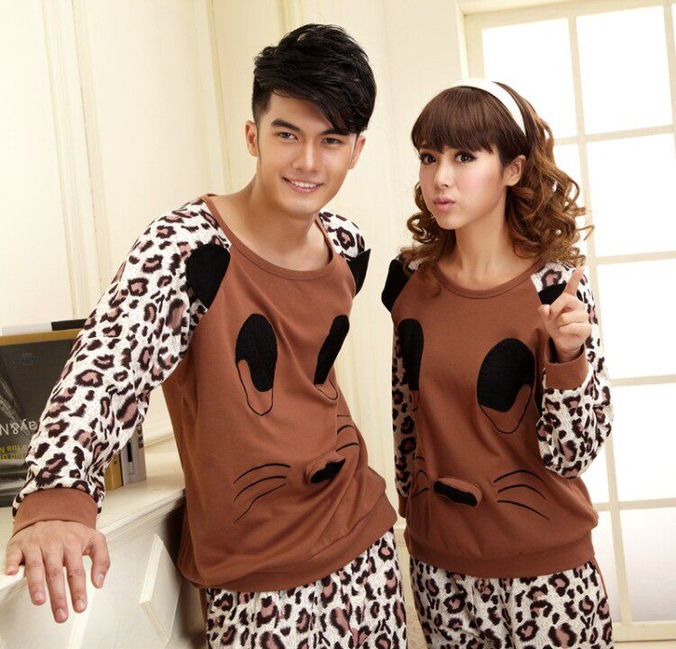 包邮秋豹纹睡衣套装华晨宇卡通情侣棉质长袖可爱青少年男女家居服
