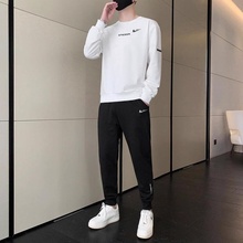 耐克顿运动套装男秋冬季圆领卫衣束脚长裤加绒加厚休闲跑步两件套