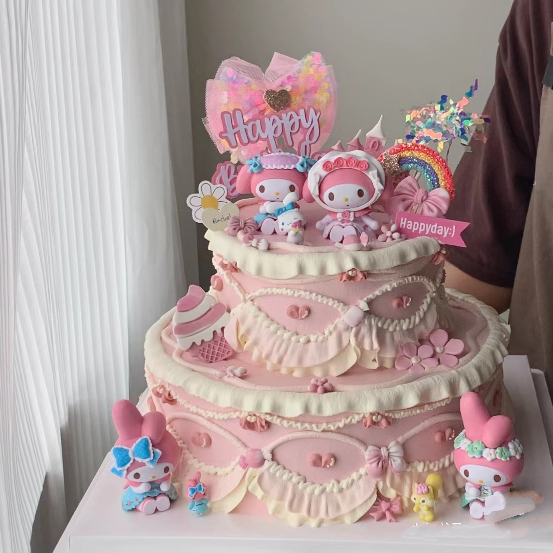 美乐蒂Kitty猫三丽欧生日蛋糕摆件装饰插件酪乐米玉桂狗布置甜品