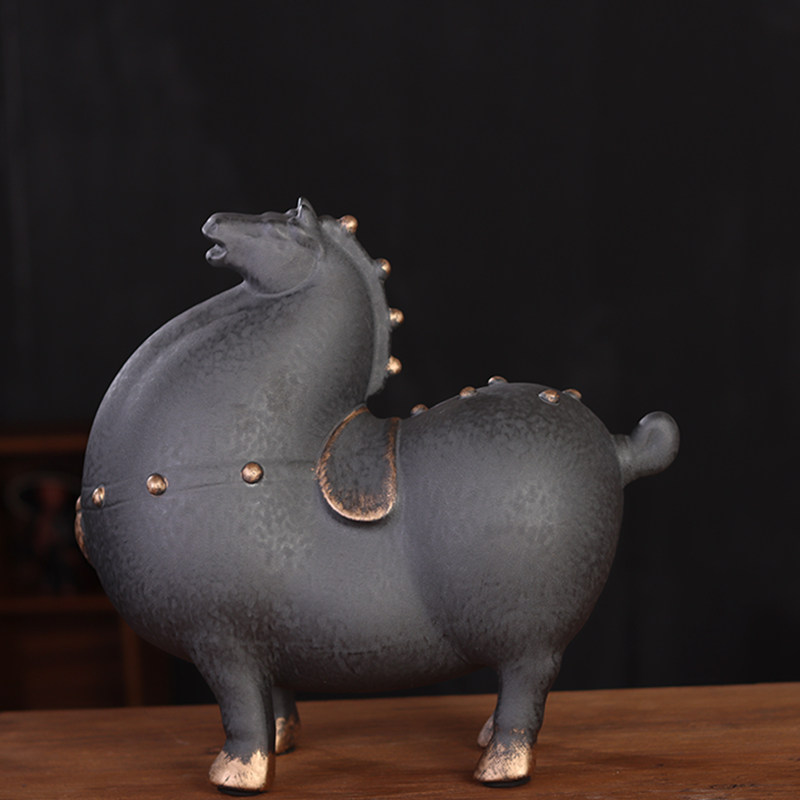 中式动物玄关描金唐马摆件装饰家居工艺礼品电视柜博古架创意桌面