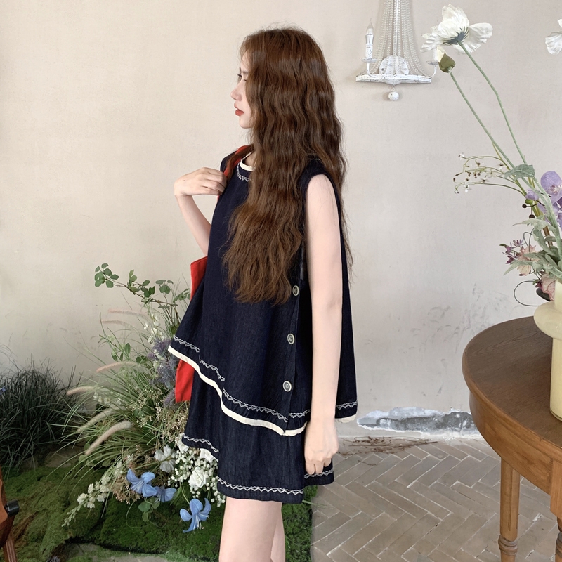 不规则无袖牛仔背心短裤套装两件套女装夏季巨好看小个子减龄俏皮