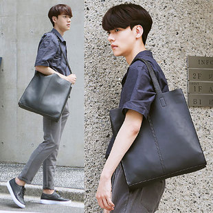 学院大学生上课通勤手提装书包软皮男女士单肩斜挎背托特袋子潮牌