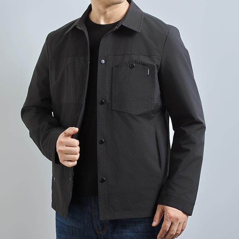 春季新款加肥加大码男士夹克短款胖子春秋翻领外套宽松男款上衣