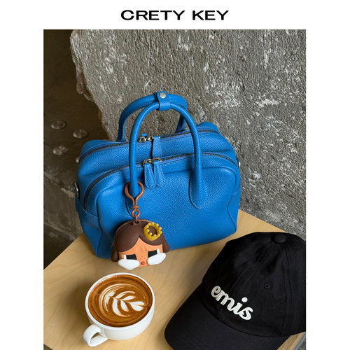 2026新款小众设计头层牛皮手提波士顿包女双隔层吐司包单肩斜挎包