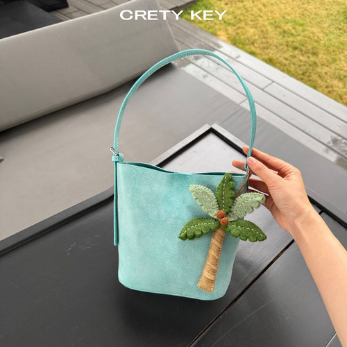 头层雾蜡牛皮水桶包女慵懒松弛感手提包时尚百搭通勤包单肩斜跨包