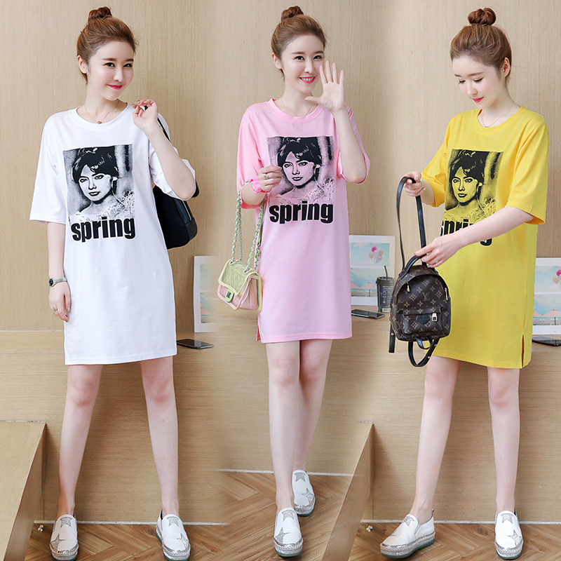 2019夏季新款棉t恤女短袖中长款宽松大码ulzzang小个子半袖韩版裙