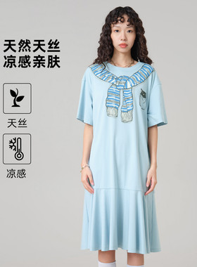 MOVEUP幻走2026夏季新款.FUN系列圆领围巾印花口袋休闲针织连衣裙