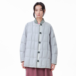 MOVEUP幻走2026冬季新款.FUN系列棒球领口袋裥线中长款羽绒服女
