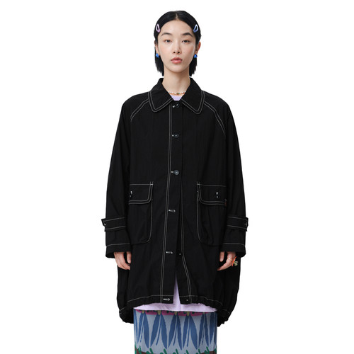 MOVEUP幻走2025春季新款.FUN系列撞色弧形分割设计师长款外套女