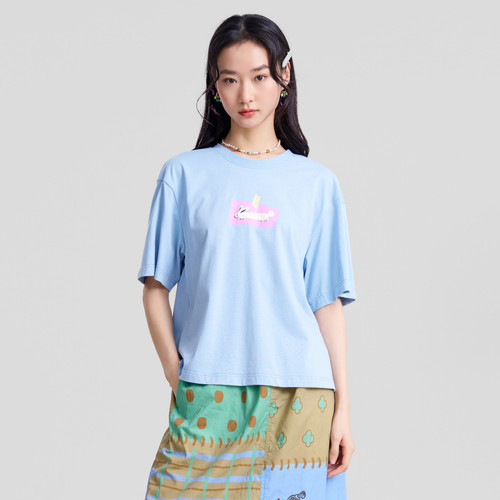 MOVEUP幻走2026春季新款.FUN系列纯棉圆领小落肩印花短款T恤女