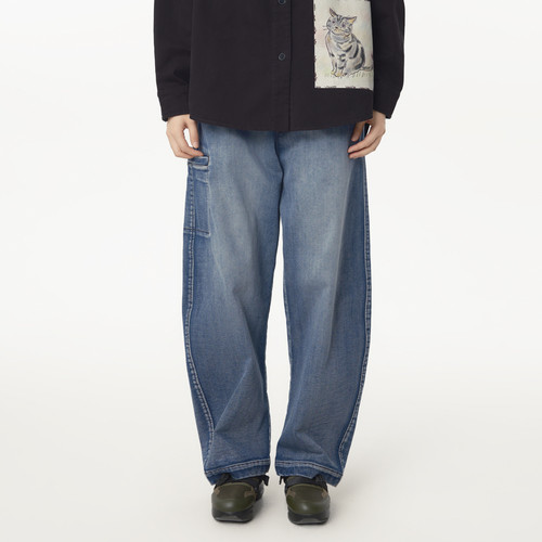 MOVEUP幻走2024冬季新款.FUN系列复古多口袋洗水设计牛仔直筒裤女