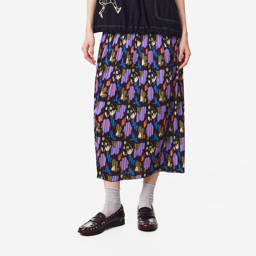 MOVEUP幻走2026夏季新款.FUN系列弹力腰多巴胺印花压褶过膝半身裙