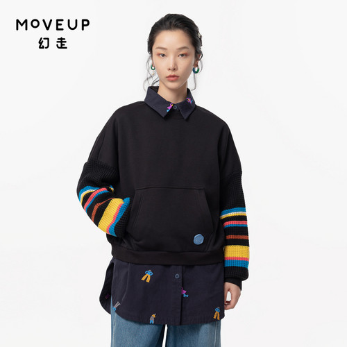 MOVEUP幻走2024秋季新款.FUN系列拼接撞布口袋设计师短款卫衣女