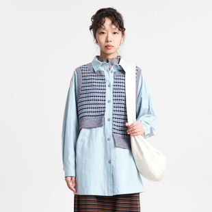 MOVEUP幻走2025冬季新款.FUN系列假两件不对称马甲中长款衬衫女
