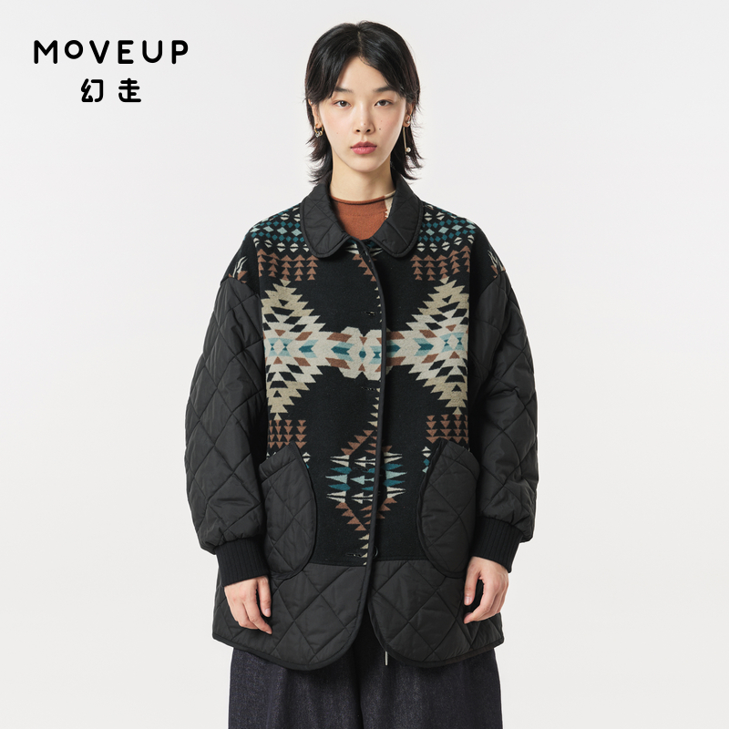 Moveup中长款设计师翻领毛呢外套